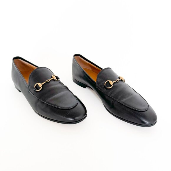 Gucci Jordaan Horsebit Loafer EU 40 US 10 Black Leather Buckle Flat Dress Shoe - Picture 1 of 16